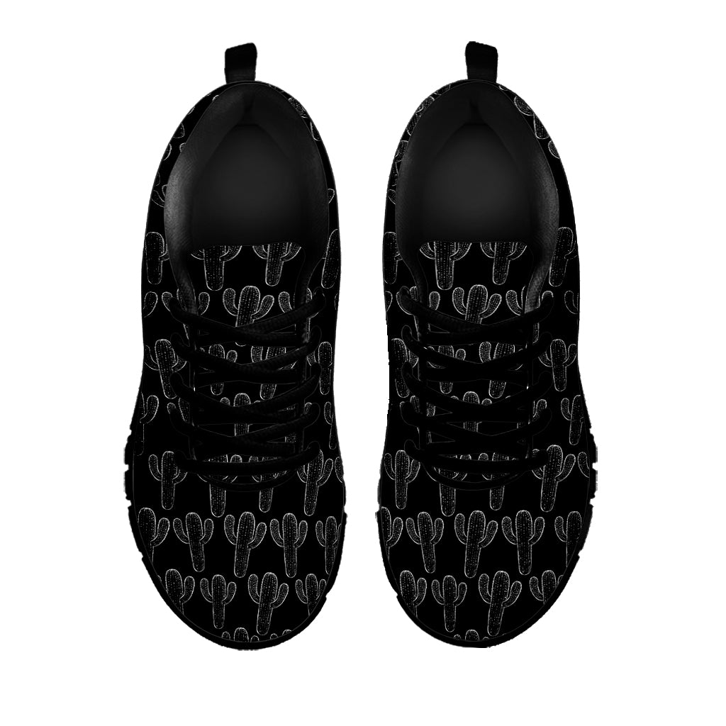Black And White Cactus Pattern Print Black Sneakers