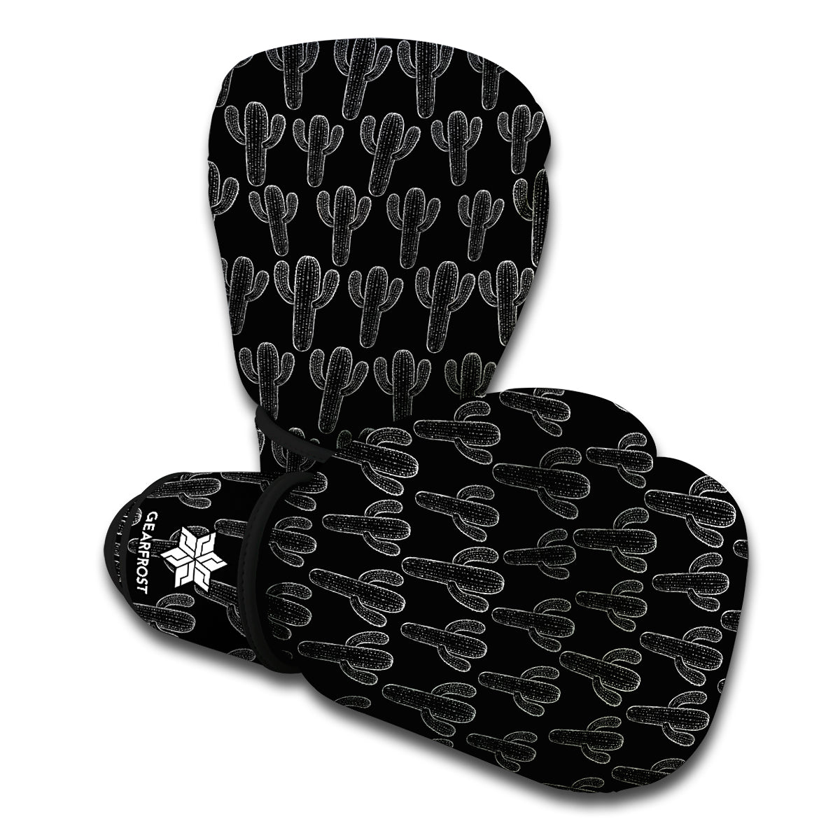 Black And White Cactus Pattern Print Boxing Gloves