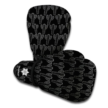 Black And White Cactus Pattern Print Boxing Gloves