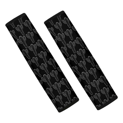 Black And White Cactus Pattern Print Car Seat Belt Covers