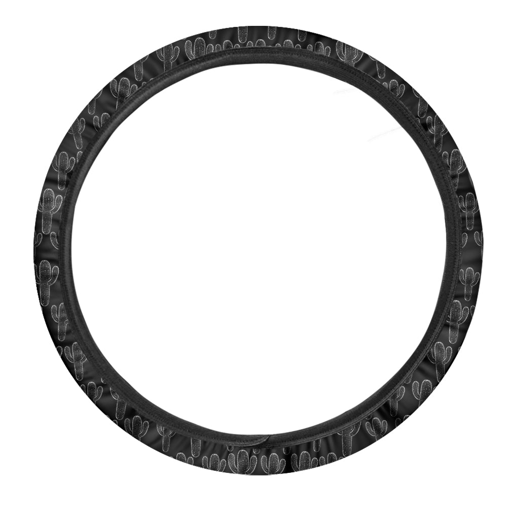Black And White Cactus Pattern Print Car Steering Wheel Cover