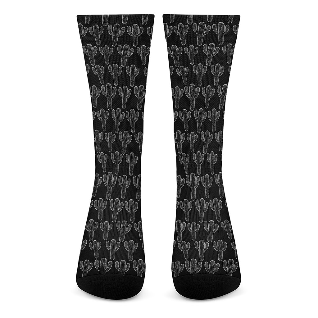 Black And White Cactus Pattern Print Crew Socks