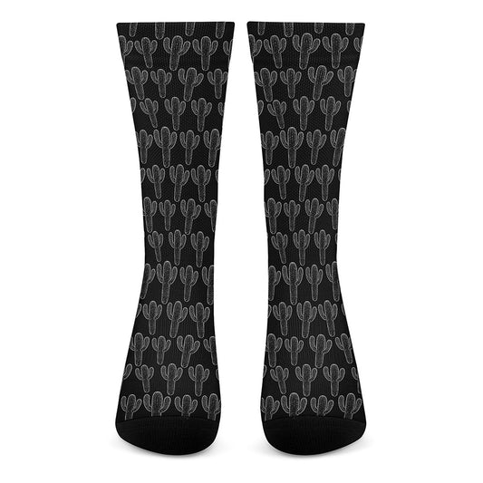 Black And White Cactus Pattern Print Crew Socks