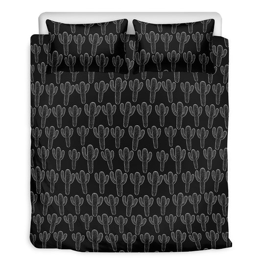 Black And White Cactus Pattern Print Duvet Cover Bedding Set