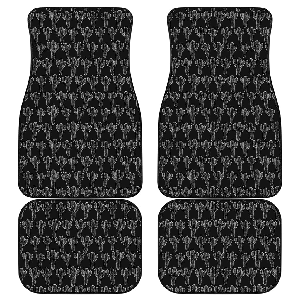 Black And White Cactus Pattern Print Front and Back Car Floor Mats