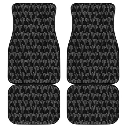 Black And White Cactus Pattern Print Front and Back Car Floor Mats