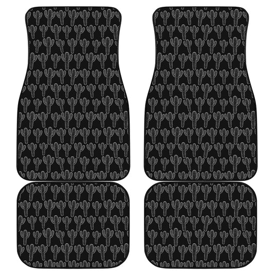 Black And White Cactus Pattern Print Front and Back Car Floor Mats
