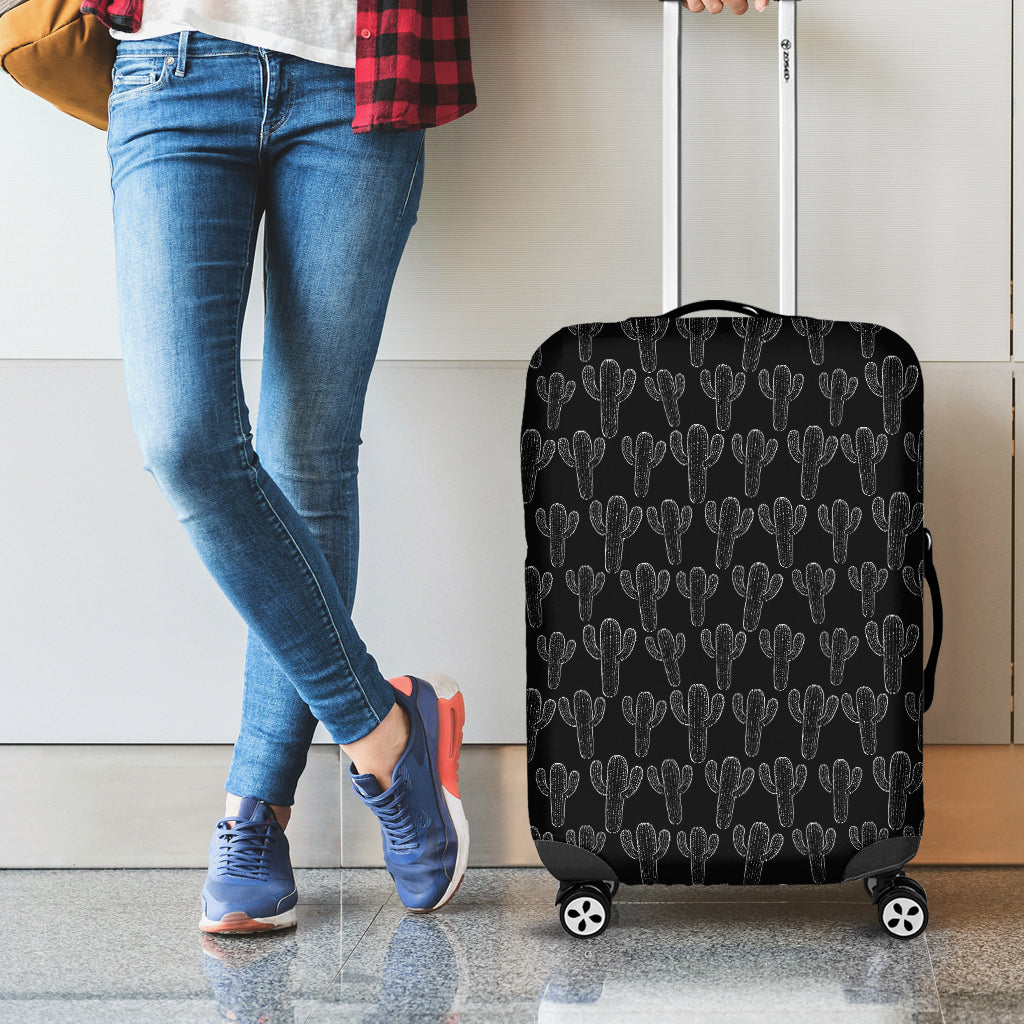 Black And White Cactus Pattern Print Luggage Cover