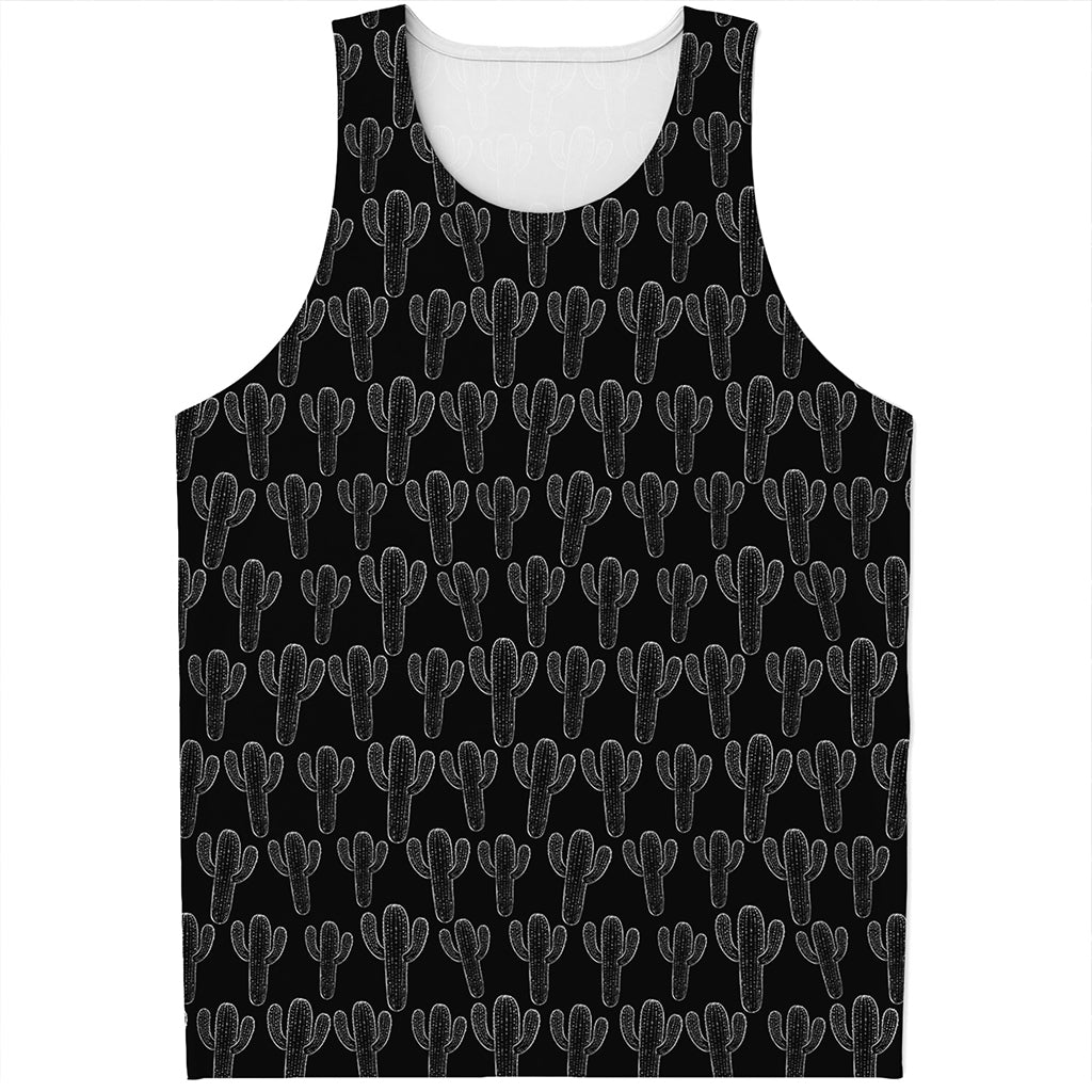 Black And White Cactus Pattern Print Men's Tank Top