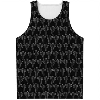 Black And White Cactus Pattern Print Men's Tank Top