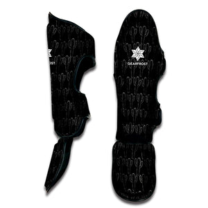 Black And White Cactus Pattern Print Muay Thai Shin Guard