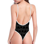 Black And White Cactus Pattern Print One Piece High Cut Swimsuit