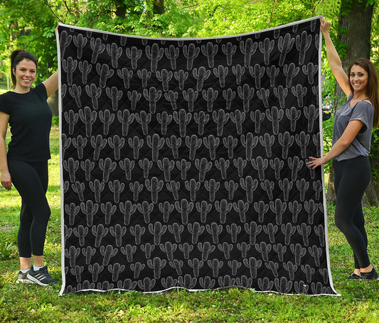 Black And White Cactus Pattern Print Quilt