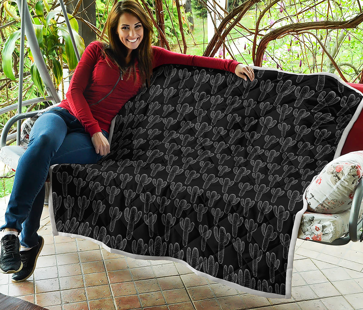 Black And White Cactus Pattern Print Quilt