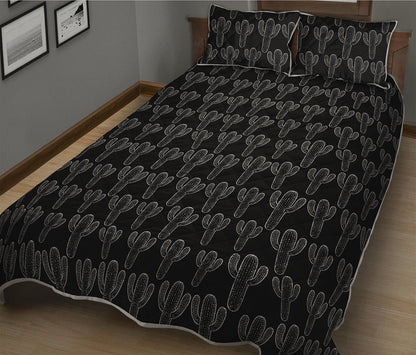 Black And White Cactus Pattern Print Quilt Bed Set