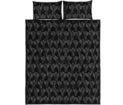 Black And White Cactus Pattern Print Quilt Bed Set
