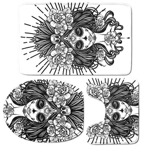 Black And White Calavera Girl Print 3 Piece Bath Mat Set