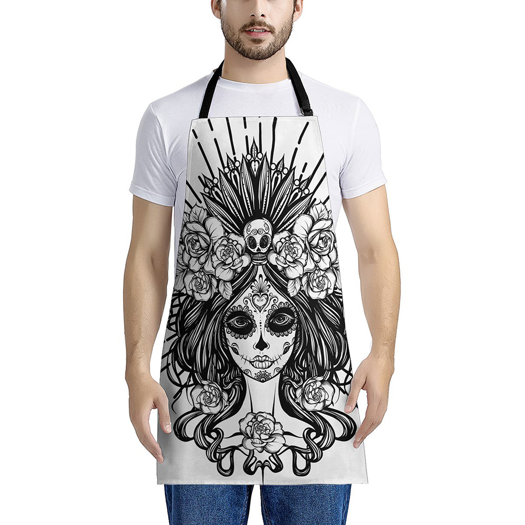 Black And White Calavera Girl Print Apron