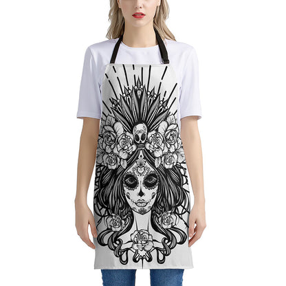 Black And White Calavera Girl Print Apron