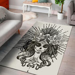 Black And White Calavera Girl Print Area Rug