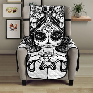 Black And White Calavera Girl Print Armchair Protector