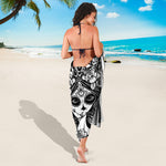Black And White Calavera Girl Print Beach Sarong Wrap