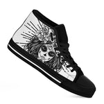 Black And White Calavera Girl Print Black High Top Shoes
