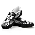 Black And White Calavera Girl Print Black Slip On Sneakers