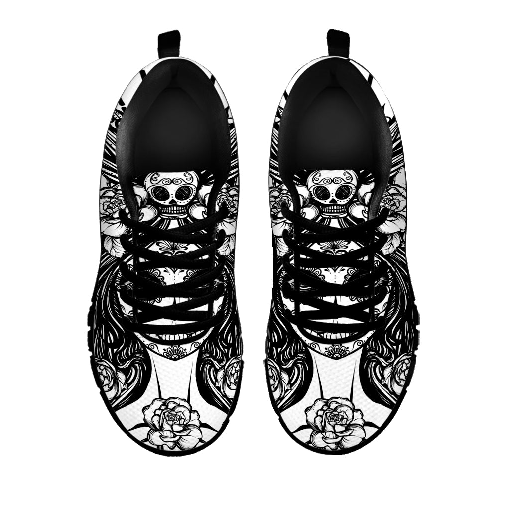 Black And White Calavera Girl Print Black Sneakers