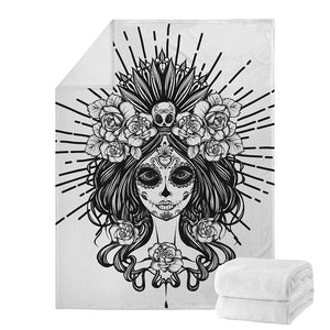 Black And White Calavera Girl Print Blanket