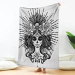 Black And White Calavera Girl Print Blanket