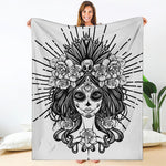 Black And White Calavera Girl Print Blanket