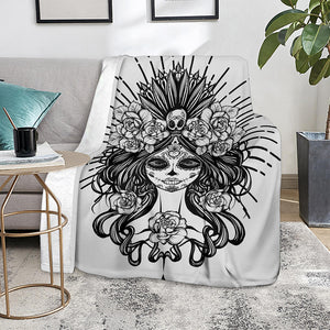 Black And White Calavera Girl Print Blanket