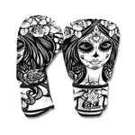 Black And White Calavera Girl Print Boxing Gloves