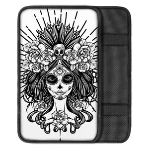 Black And White Calavera Girl Print Car Center Console Cover