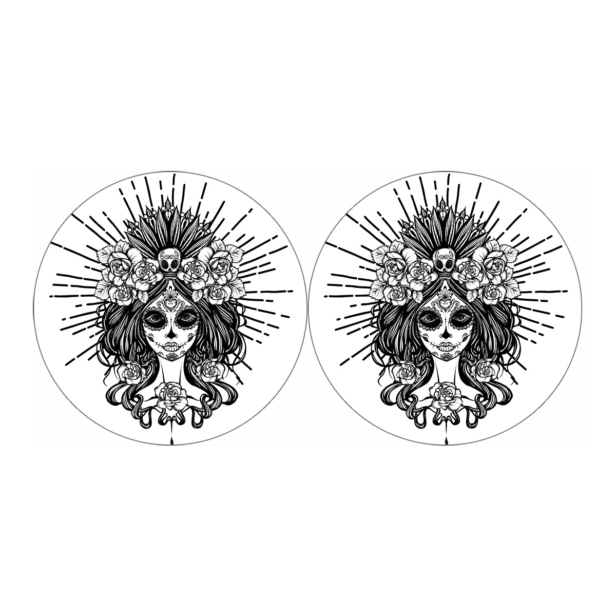 Black And White Calavera Girl Print Car Coasters
