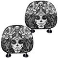 Black And White Calavera Girl Print Car Headrest Covers