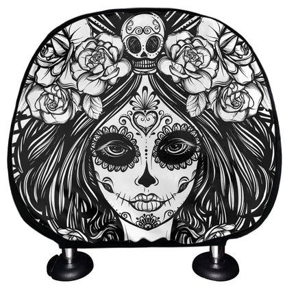 Black And White Calavera Girl Print Car Headrest Covers