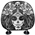Black And White Calavera Girl Print Car Headrest Covers