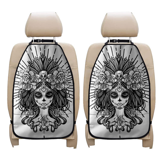 Black And White Calavera Girl Print Car Seat Organizers