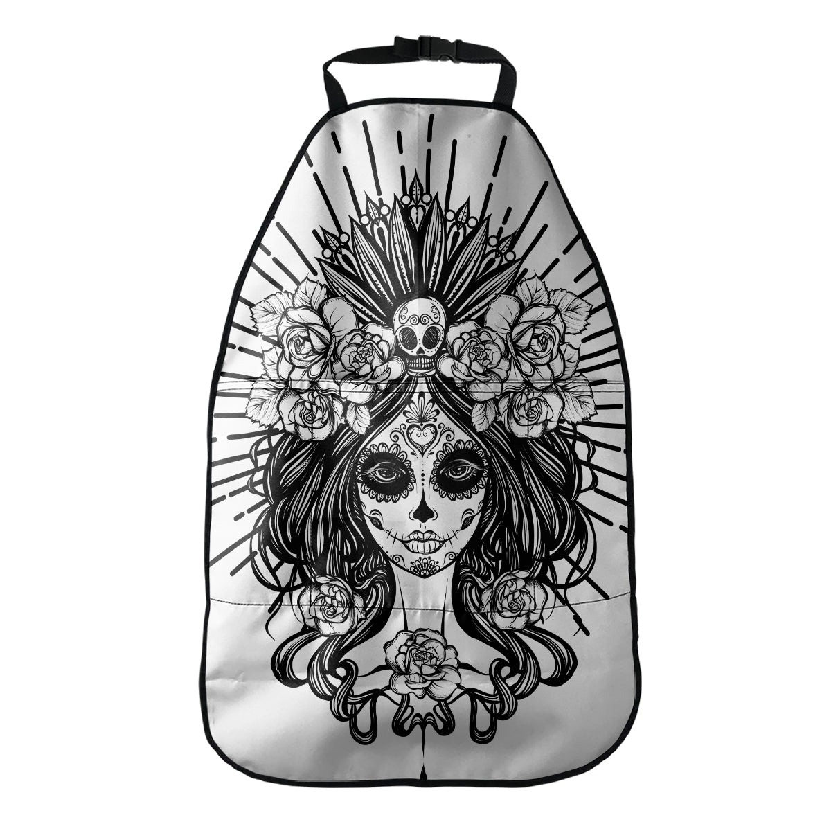 Black And White Calavera Girl Print Car Seat Organizers