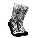 Black And White Calavera Girl Print Crew Socks