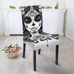 Black And White Calavera Girl Print Dining Chair Slipcover