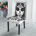 Black And White Calavera Girl Print Dining Chair Slipcover