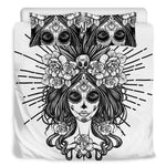 Black And White Calavera Girl Print Duvet Cover Bedding Set