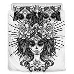 Black And White Calavera Girl Print Duvet Cover Bedding Set