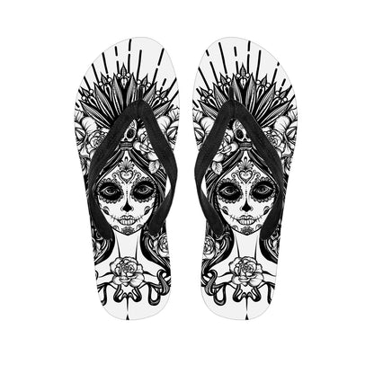 Black And White Calavera Girl Print Flip Flops