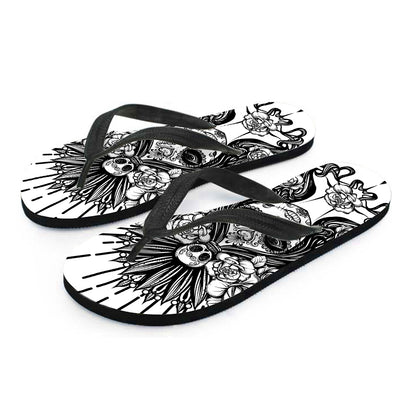Black And White Calavera Girl Print Flip Flops