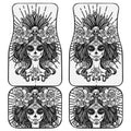 Black And White Calavera Girl Print Front and Back Car Floor Mats