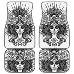 Black And White Calavera Girl Print Front and Back Car Floor Mats